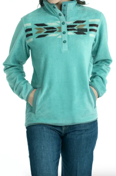 Cinch Women's Turquoise Aztec Fleece Pullover MAK9909002