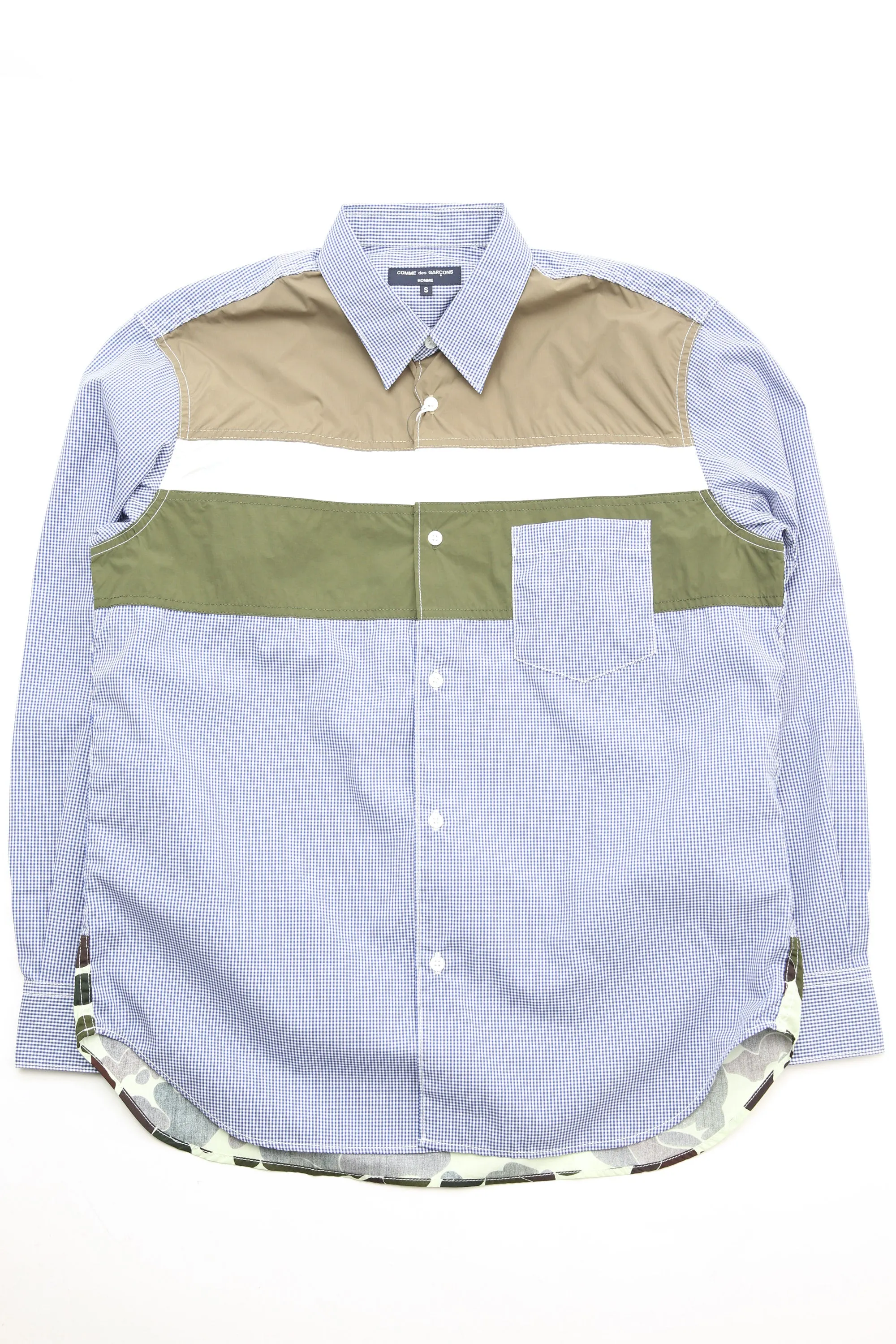 Comme des Garçons HOMME Blue Paneled Shirt - Navy White Mix