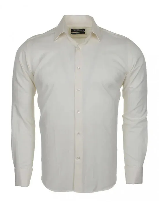 Cream Casual Twill Double Cuff Long Sleeve Shirt