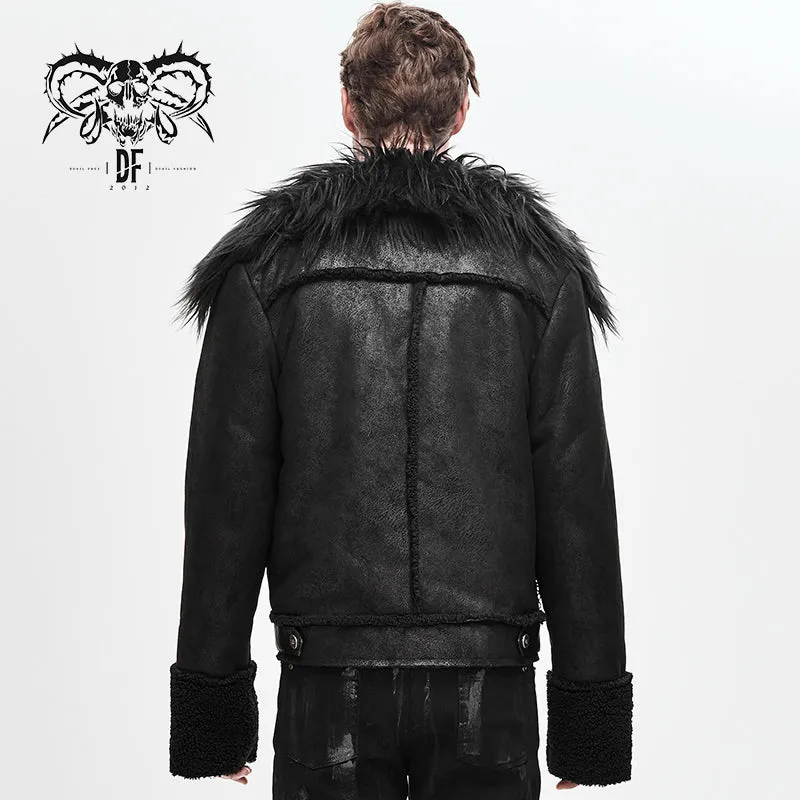 CT142 decadent punk warm spiked fur collar men wool short jacket with loops