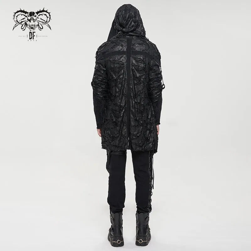 CT177 Decadent Gothic Cross Ragged Knit Men's Hooded Jacket