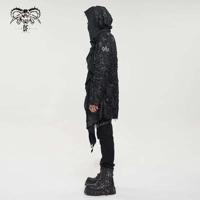 CT177 Decadent Gothic Cross Ragged Knit Men's Hooded Jacket