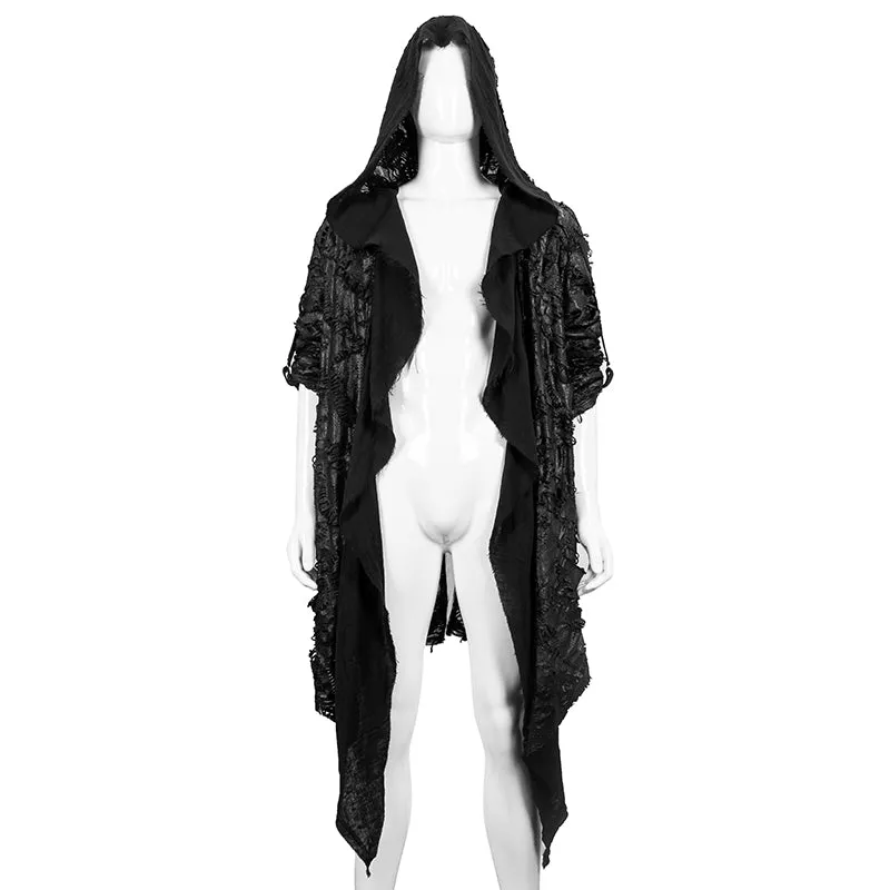 CT177 Decadent Gothic Cross Ragged Knit Men's Hooded Jacket