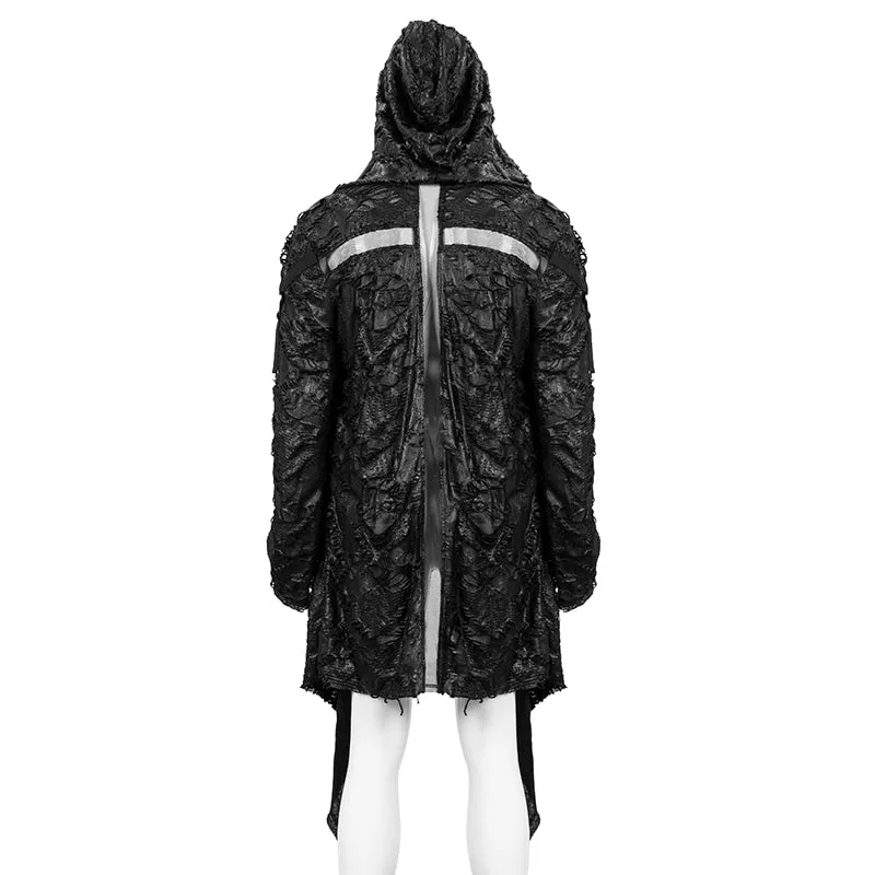 CT177 Decadent Gothic Cross Ragged Knit Men's Hooded Jacket