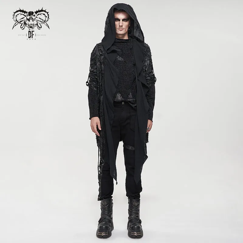 CT177 Decadent Gothic Cross Ragged Knit Men's Hooded Jacket