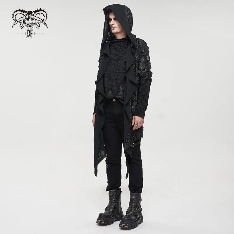 CT177 Decadent Gothic Cross Ragged Knit Men's Hooded Jacket