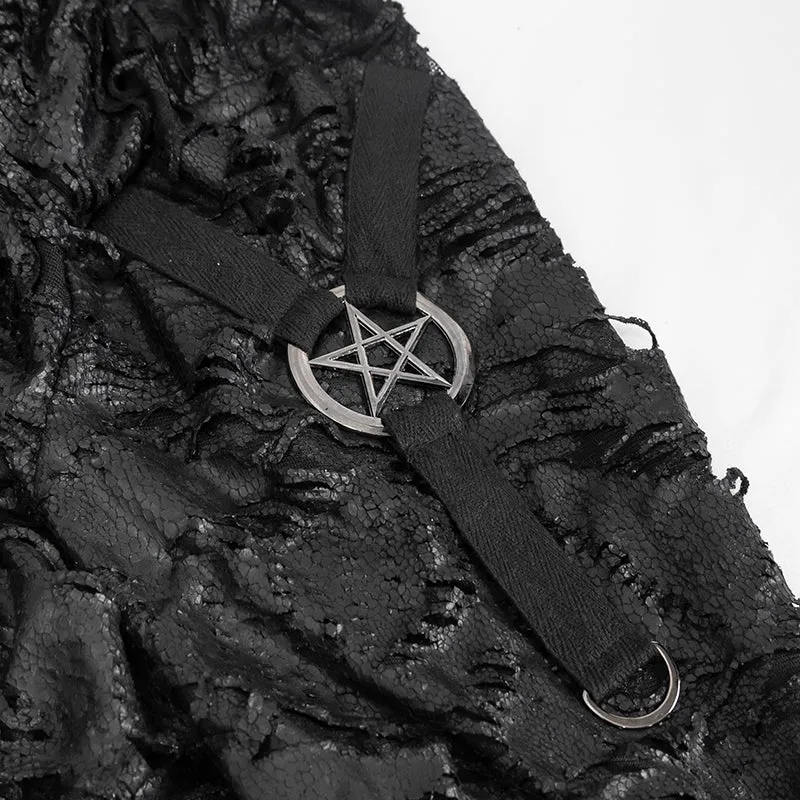 CT177 Decadent Gothic Cross Ragged Knit Men's Hooded Jacket