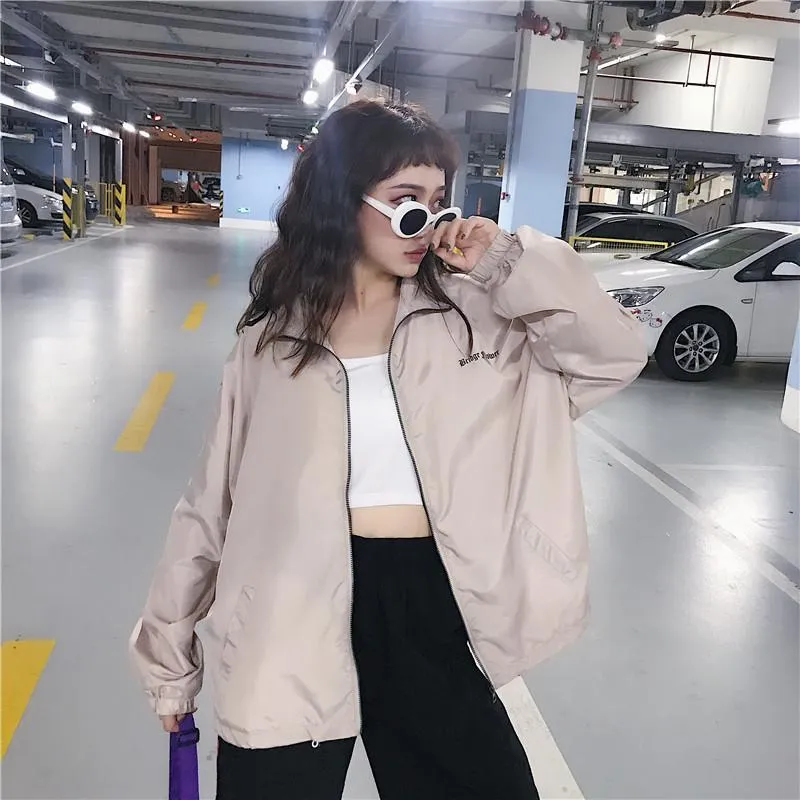 Cute Moons Pattern Windbreaker Sporty Creamy Jacket