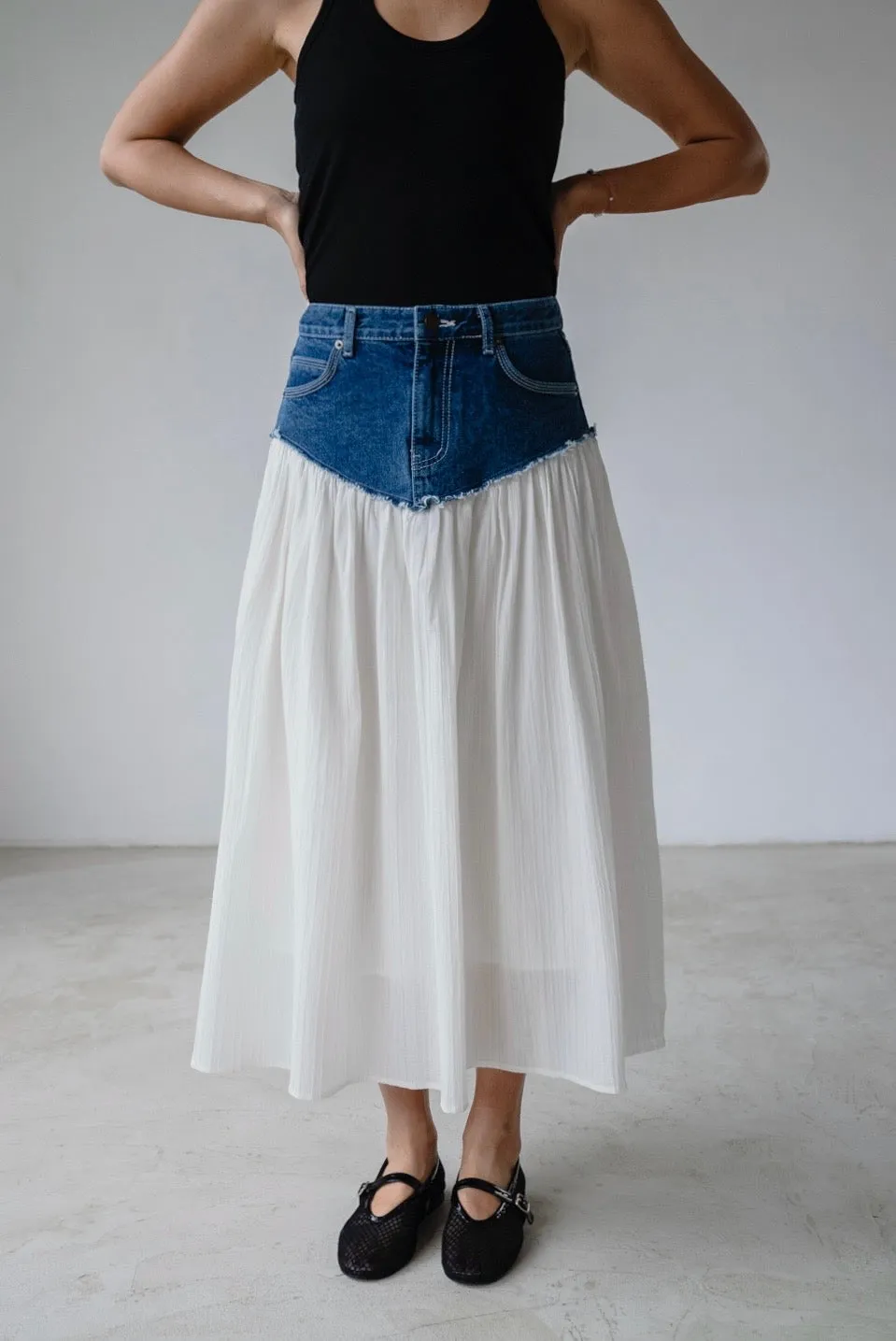 DENIM WAIST FLARE COTTON SKIRT ⭐️ *LAST 2*