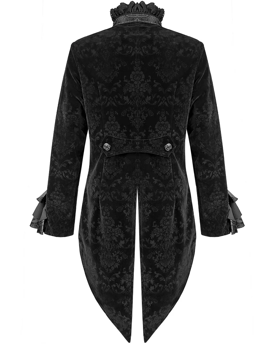 Devil Fashion Athanasius Mens Gothic Tailcoat Jacket - Black Damask