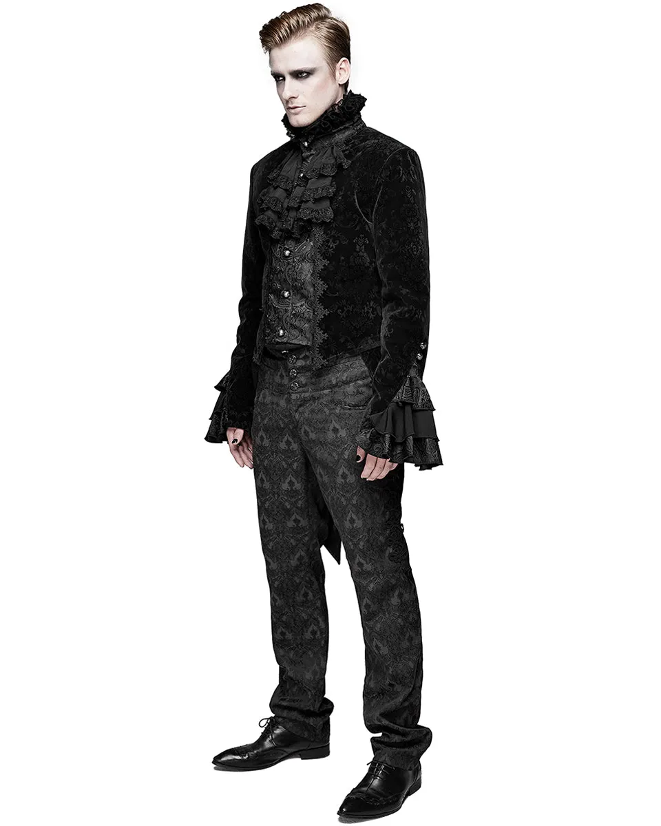 Devil Fashion Athanasius Mens Gothic Tailcoat Jacket - Black Damask