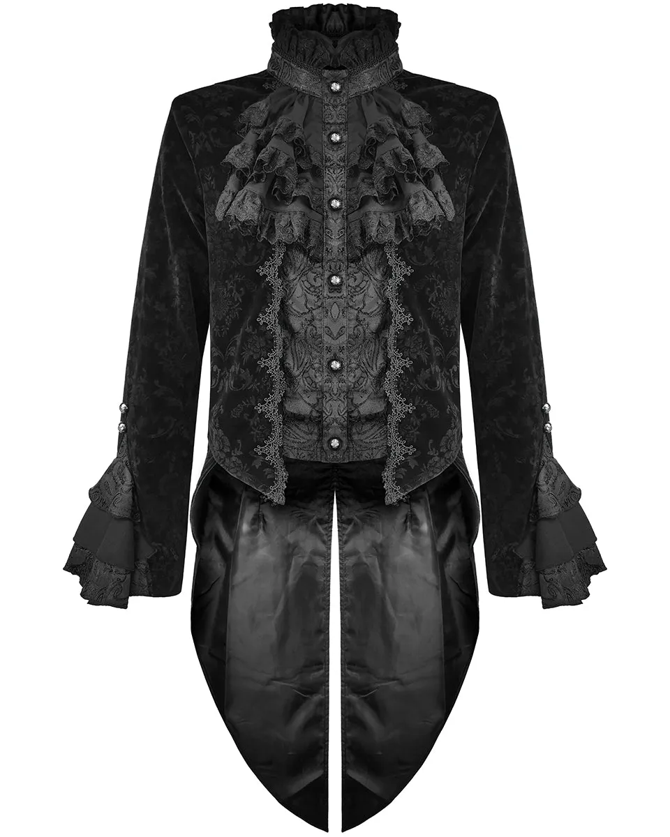 Devil Fashion Athanasius Mens Gothic Tailcoat Jacket - Black Damask