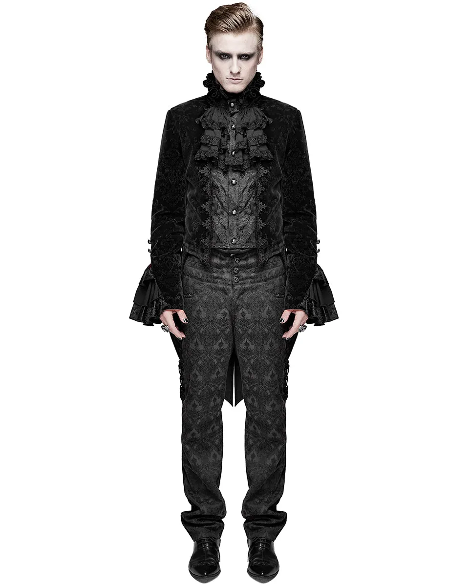 Devil Fashion Athanasius Mens Gothic Tailcoat Jacket - Black Damask