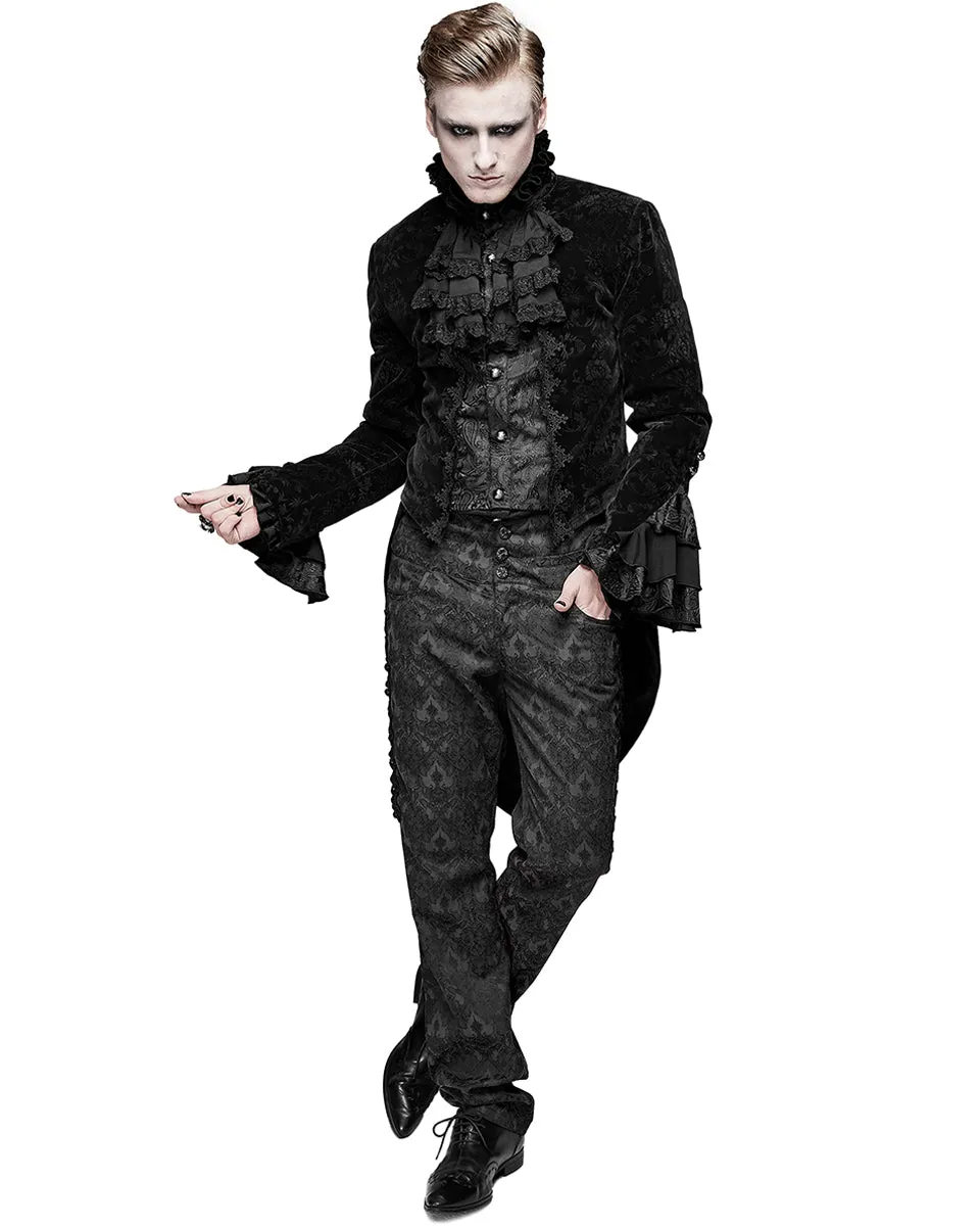 Devil Fashion Athanasius Mens Gothic Tailcoat Jacket - Black Damask