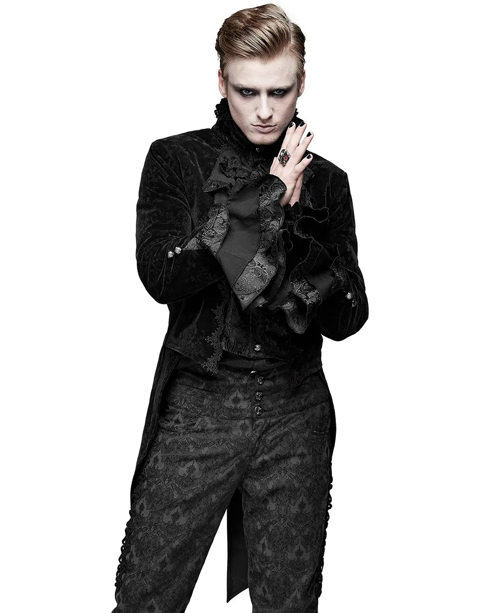 Devil Fashion Athanasius Mens Gothic Tailcoat Jacket - Black Damask