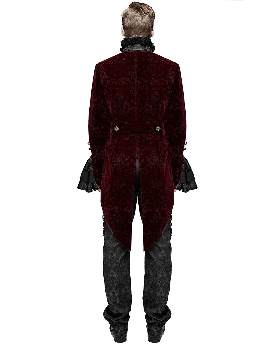 Devil Fashion Athanasius Mens Gothic Tailcoat Jacket - Red & Black Damask