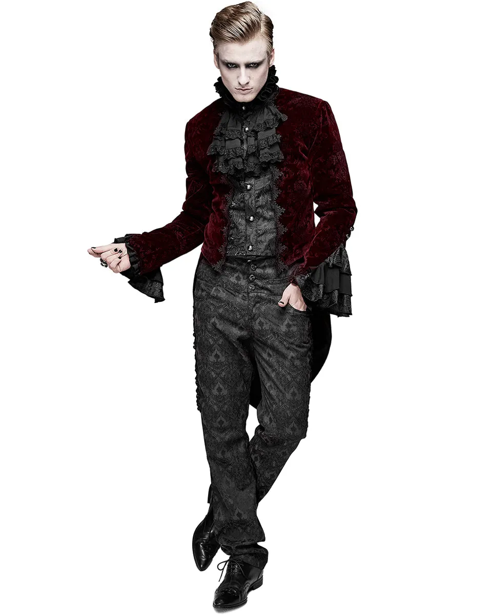 Devil Fashion Athanasius Mens Gothic Tailcoat Jacket - Red & Black Damask