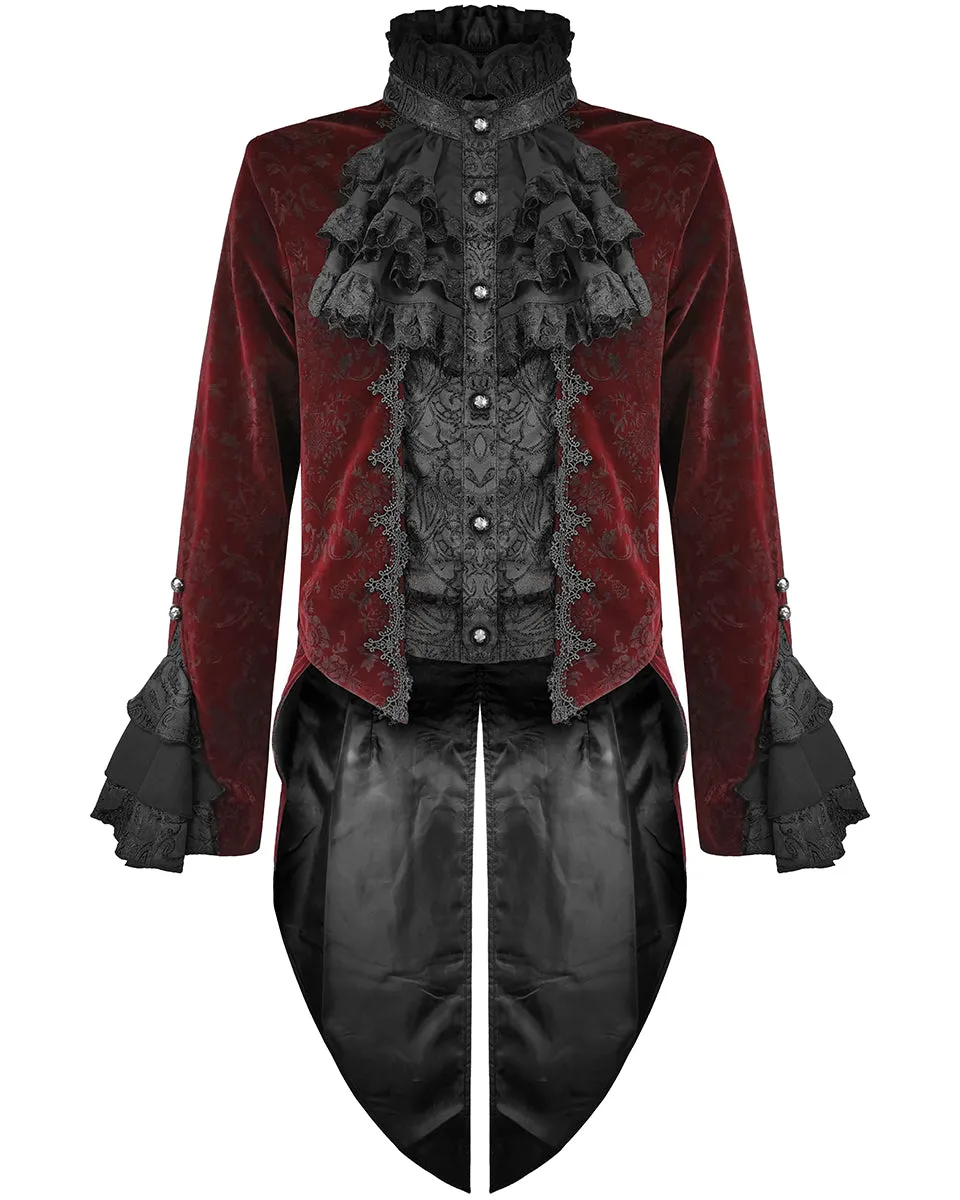 Devil Fashion Athanasius Mens Gothic Tailcoat Jacket - Red & Black Damask