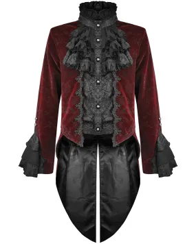 Devil Fashion Athanasius Mens Gothic Tailcoat Jacket - Red & Black Damask