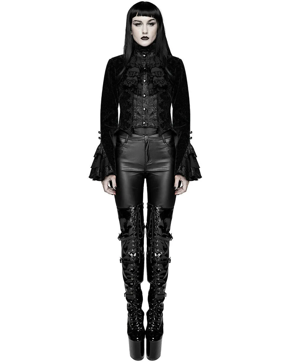 Devil Fashion Athanasius Womens Gothic Tailcoat Jacket - Black Damask