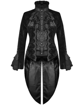 Devil Fashion Athanasius Womens Gothic Tailcoat Jacket - Black Damask