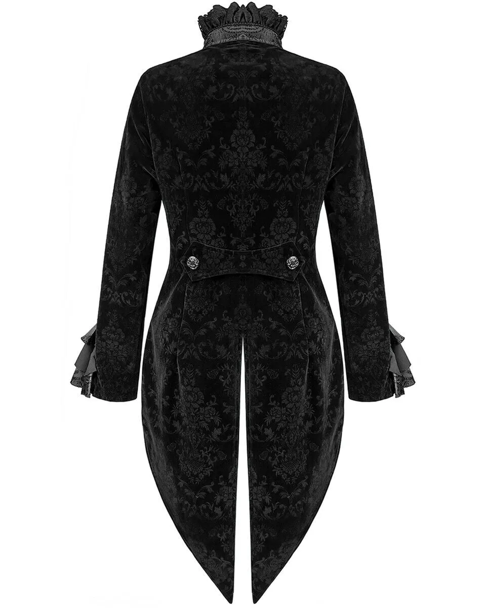 Devil Fashion Athanasius Womens Gothic Tailcoat Jacket - Black Damask