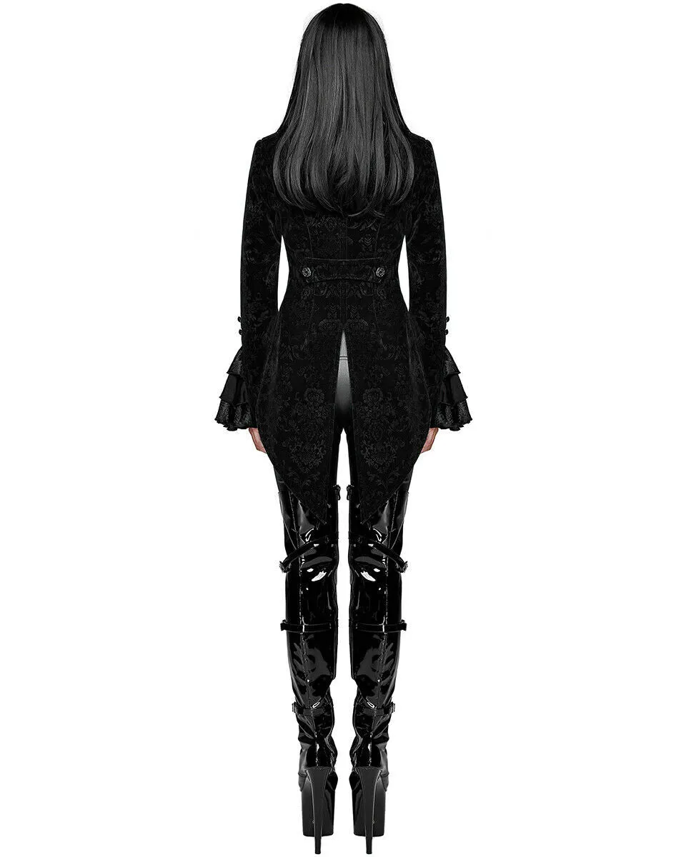 Devil Fashion Athanasius Womens Gothic Tailcoat Jacket - Black Damask