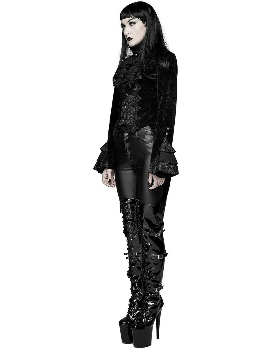 Devil Fashion Athanasius Womens Gothic Tailcoat Jacket - Black Damask