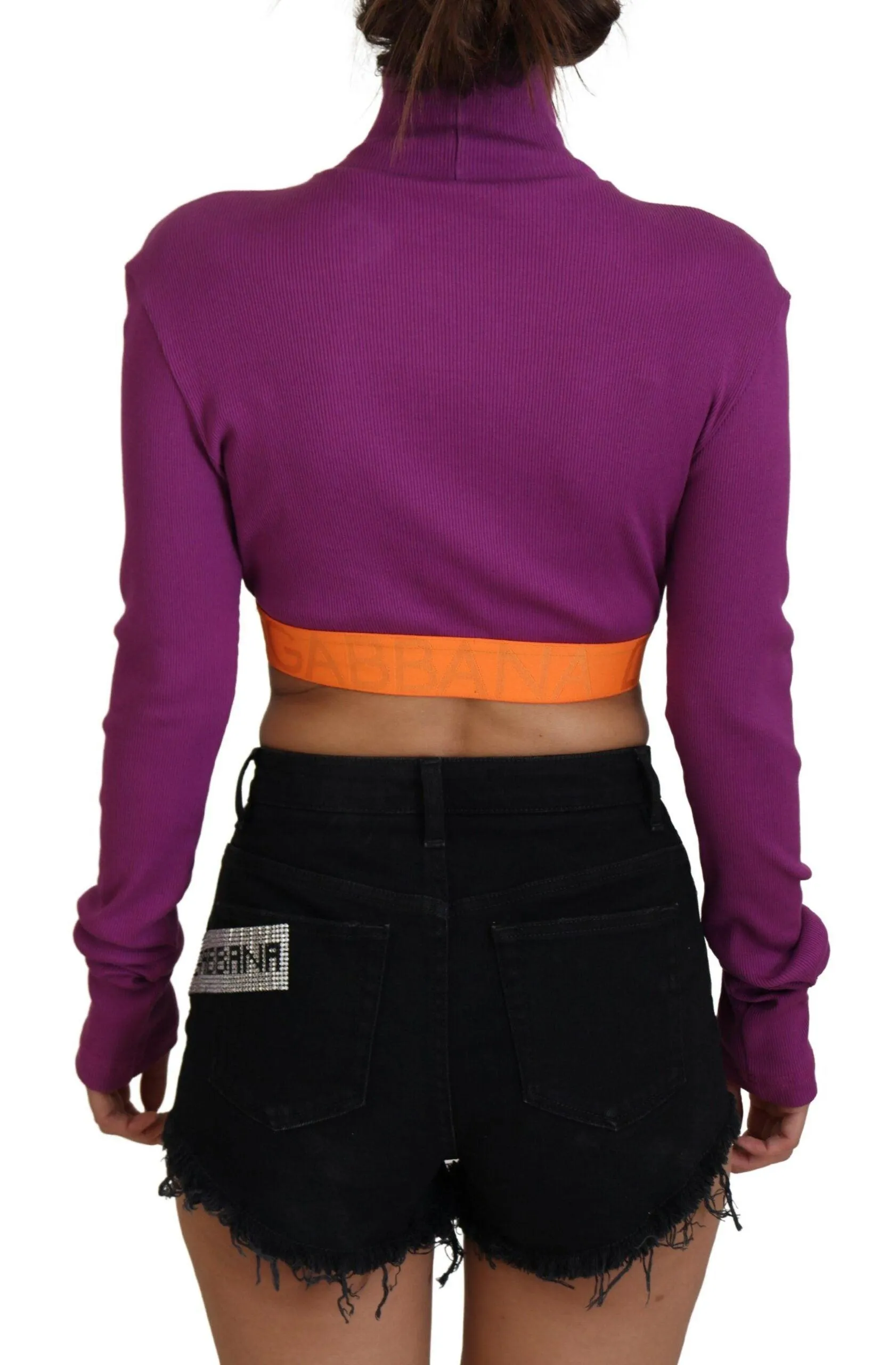 Dolce & Gabbana Purple Turtle Neck Cropped Pullover Sweater