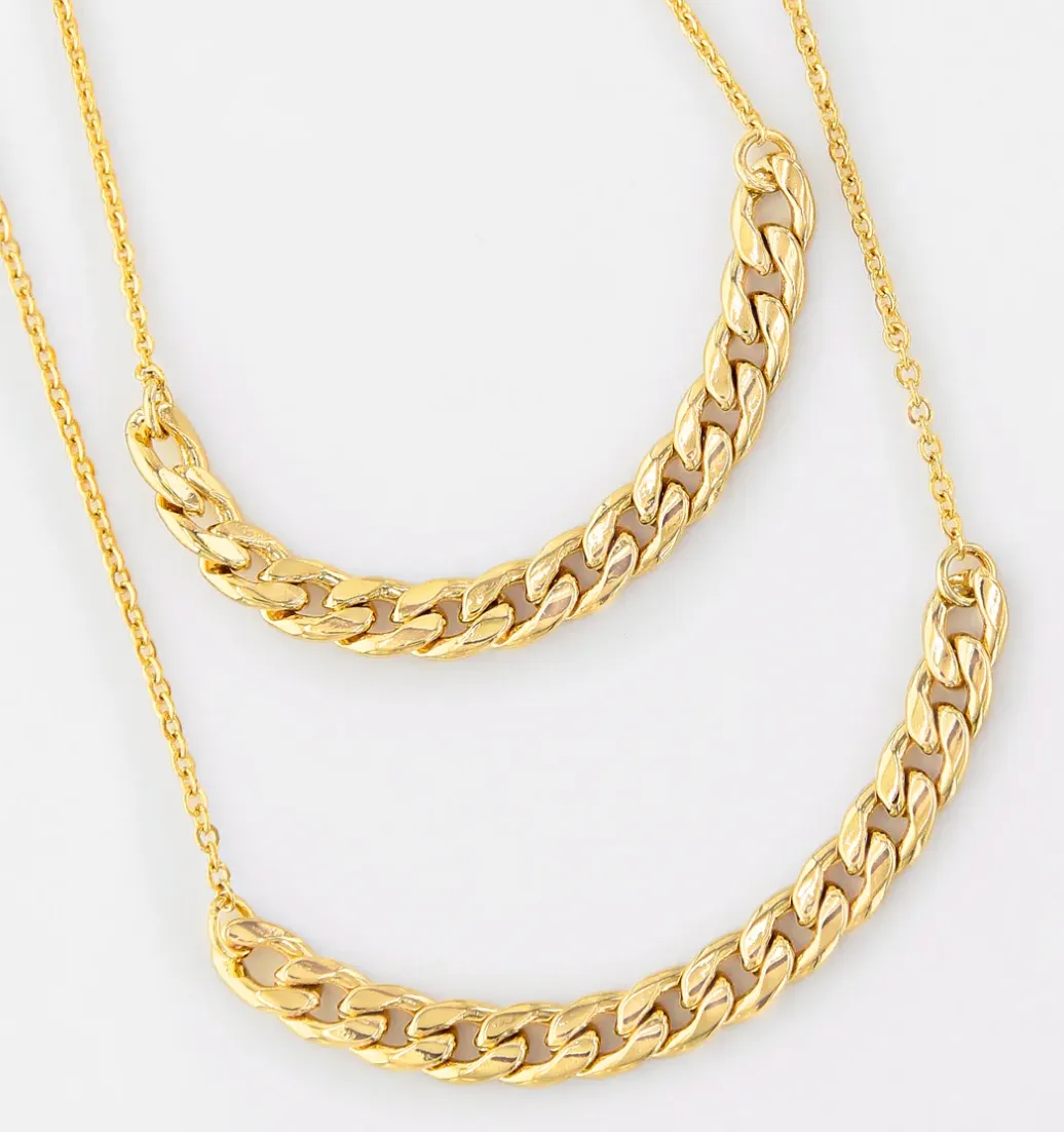 Double Layer Chain Necklace 14k Gold Plated