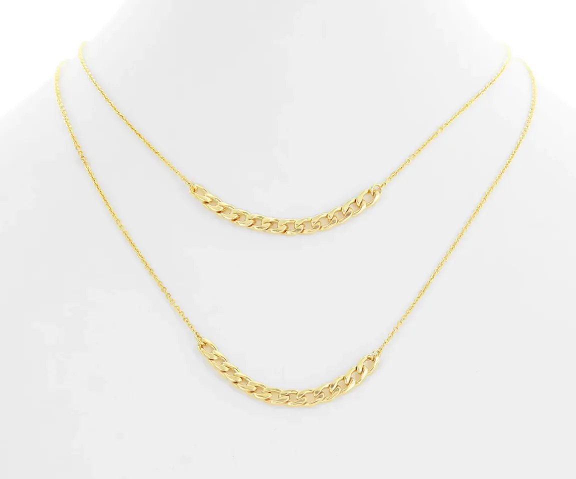 Double Layer Chain Necklace 14k Gold Plated