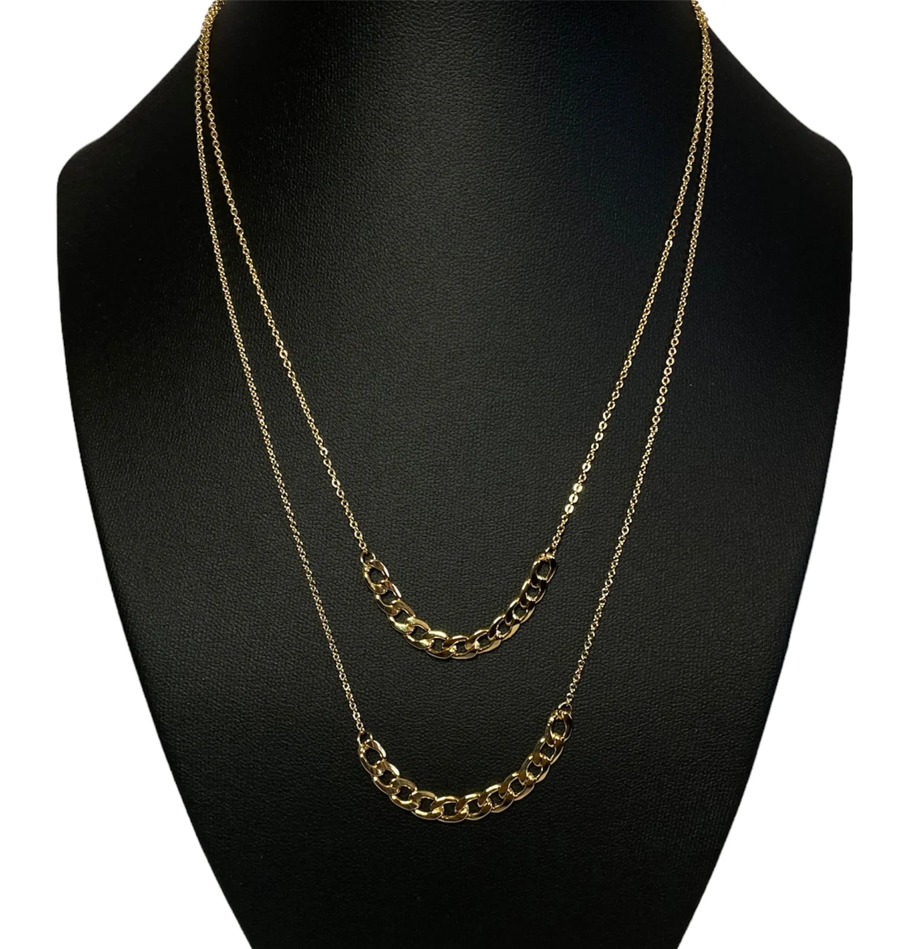 Double Layer Chain Necklace 14k Gold Plated