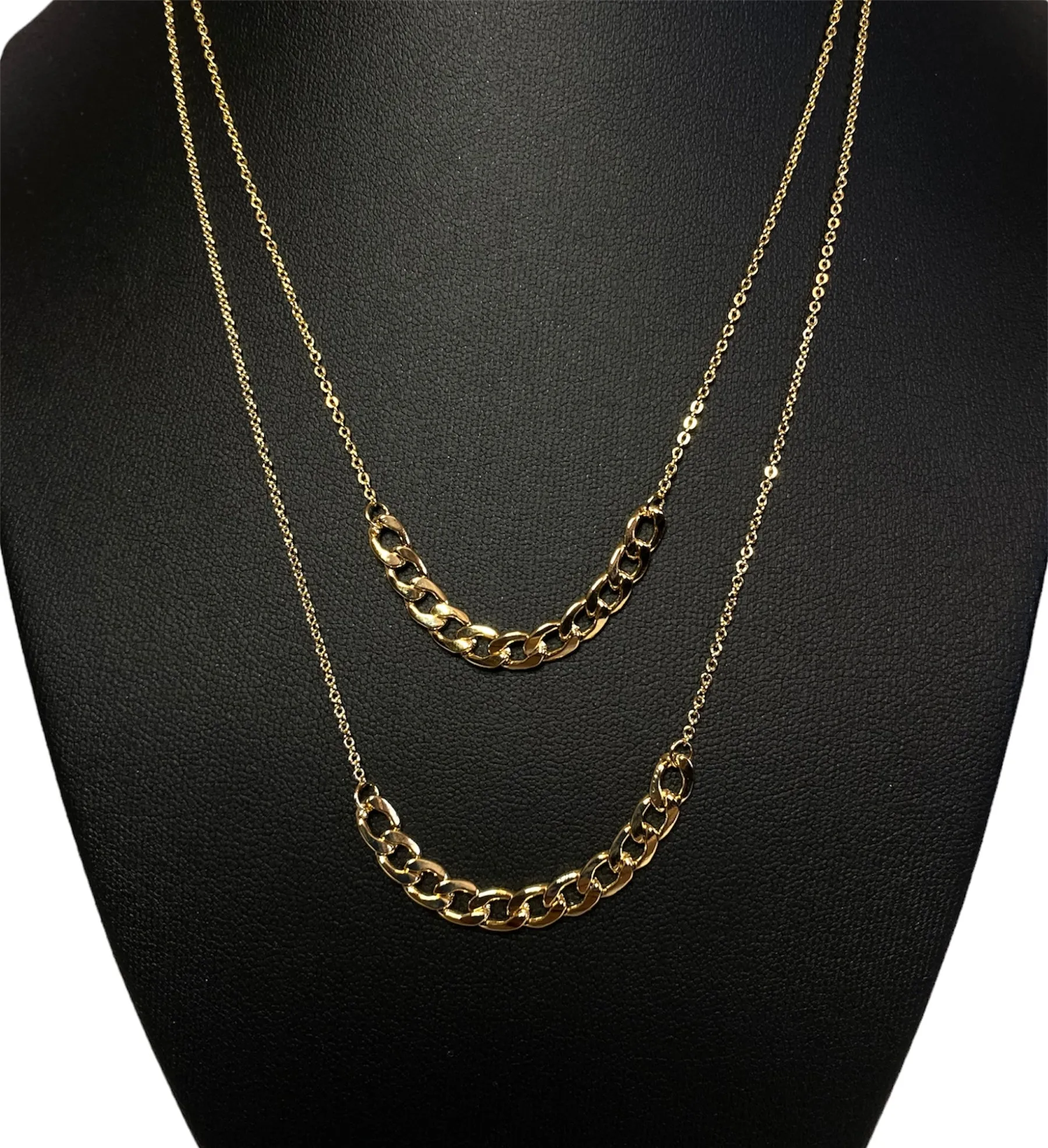 Double Layer Chain Necklace 14k Gold Plated