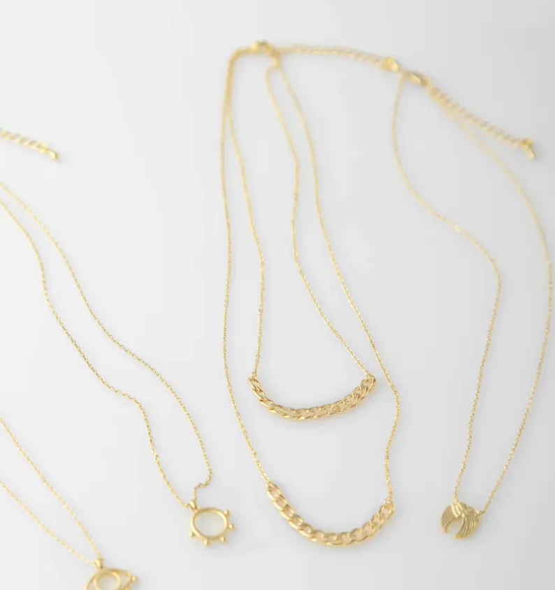 Double Layer Chain Necklace 14k Gold Plated