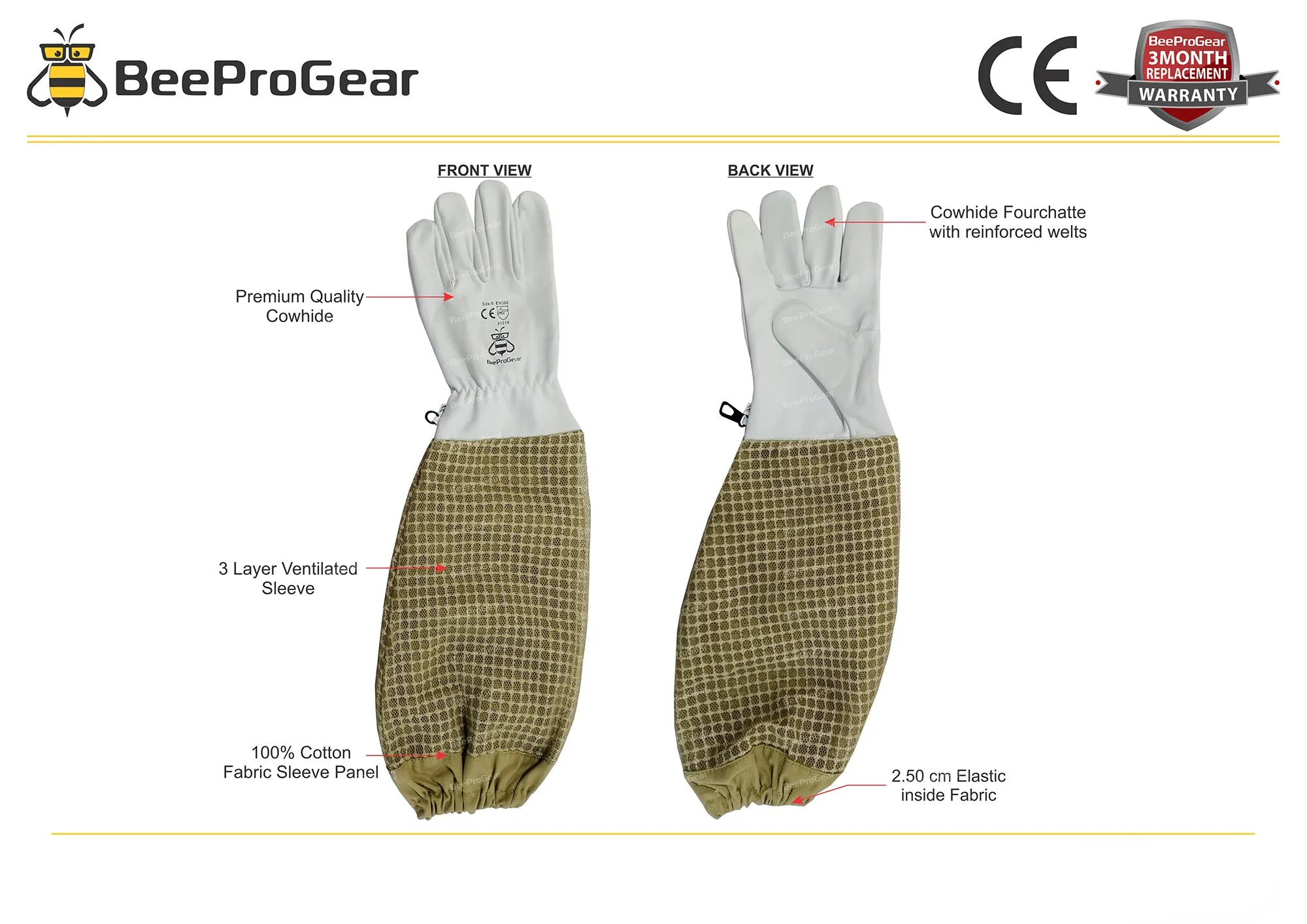 Durable Goat Skin Beekeeper Gloves | Ultimate Protection for Beekeeping Suit & Jacket | Brown