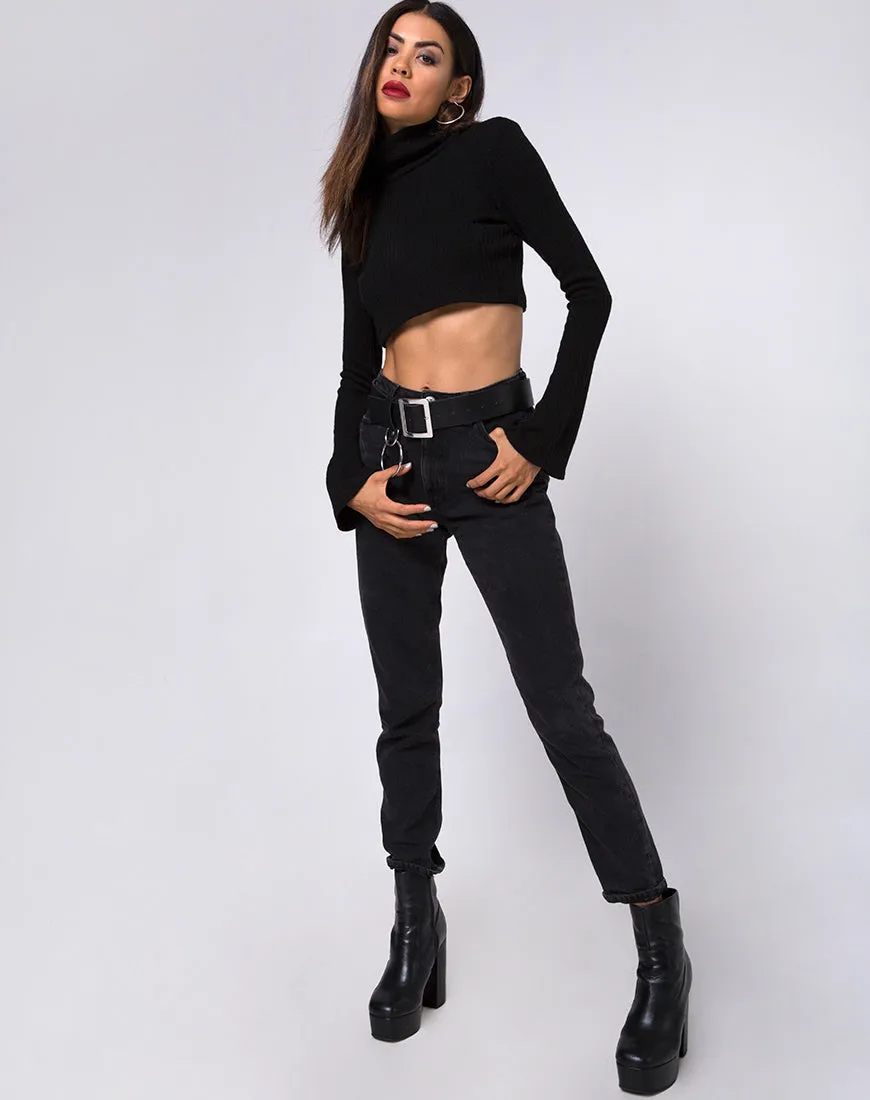 Elena Crop Top in Rib Knit Black