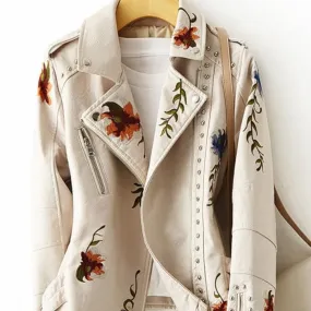 Embroidered Fuax Leather Jacket