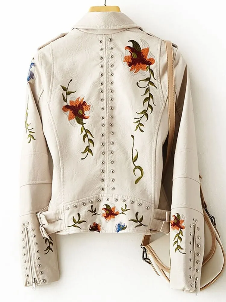 Embroidered Fuax Leather Jacket