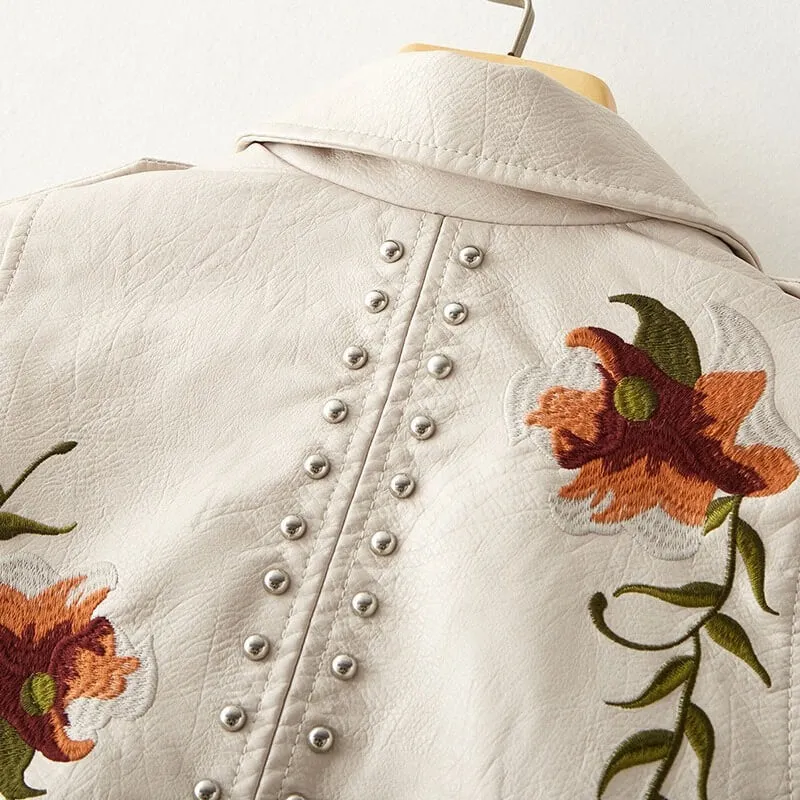 Embroidered Fuax Leather Jacket