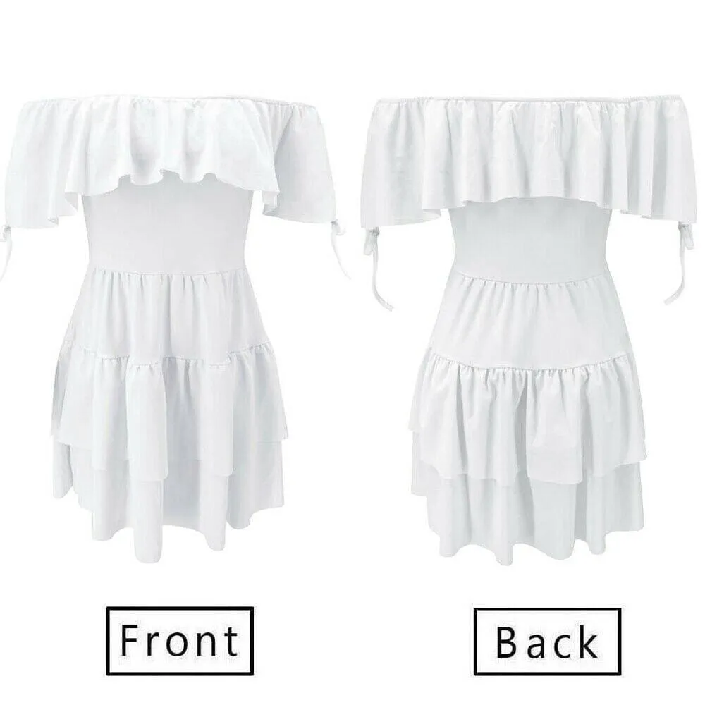 FashionSierra - New Women Wrap Summer Boho Off Shoulder Mini Skater Dress Ladies Holiday Casual Beach Sundress Fashion Formal Dress