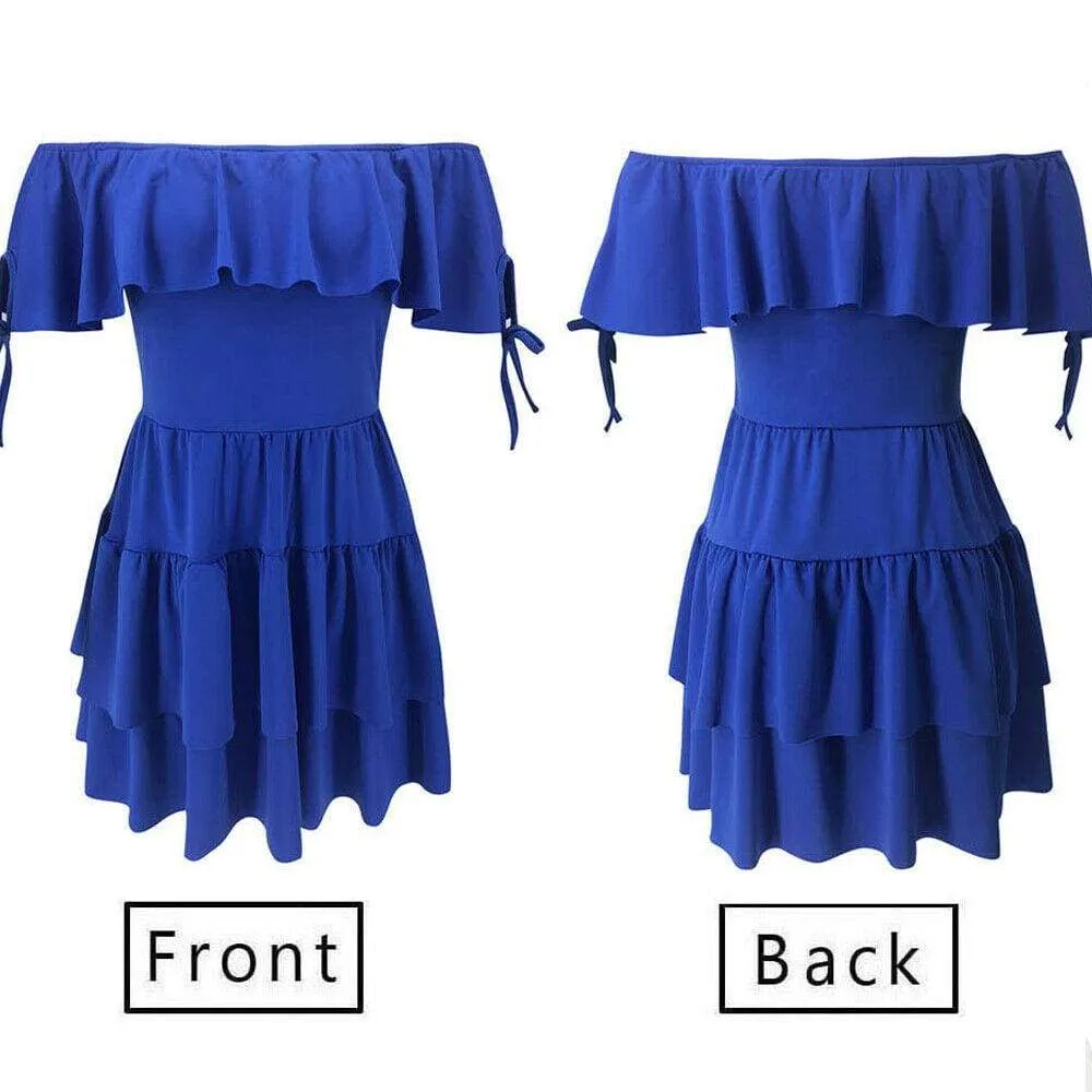 FashionSierra - New Women Wrap Summer Boho Off Shoulder Mini Skater Dress Ladies Holiday Casual Beach Sundress Fashion Formal Dress