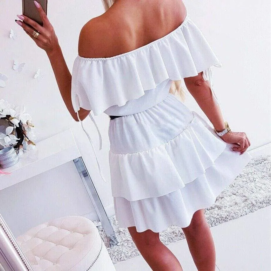 FashionSierra - New Women Wrap Summer Boho Off Shoulder Mini Skater Dress Ladies Holiday Casual Beach Sundress Fashion Formal Dress