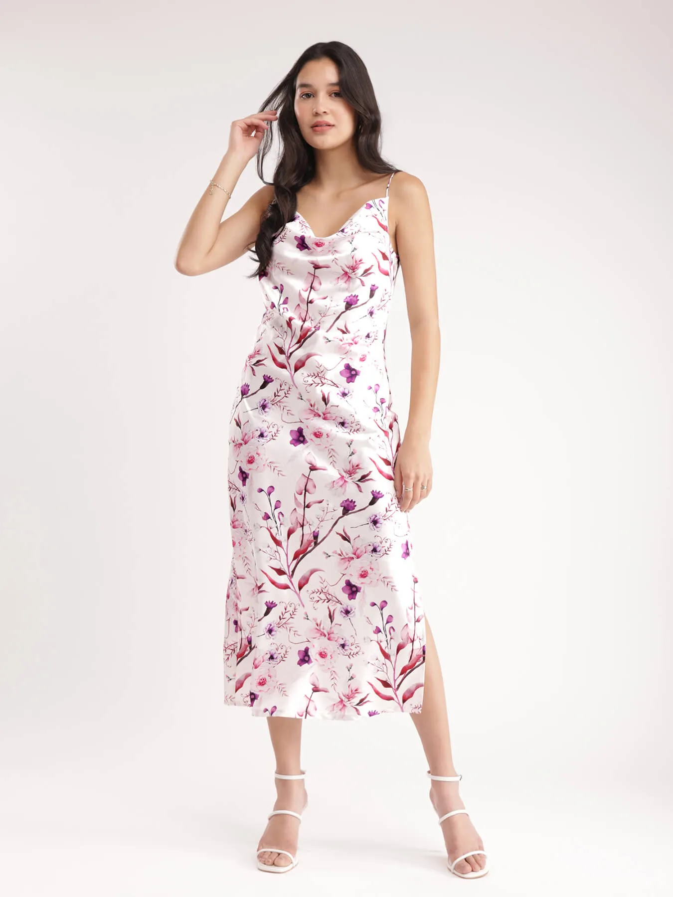 Floral Slip Dress - White And Purple