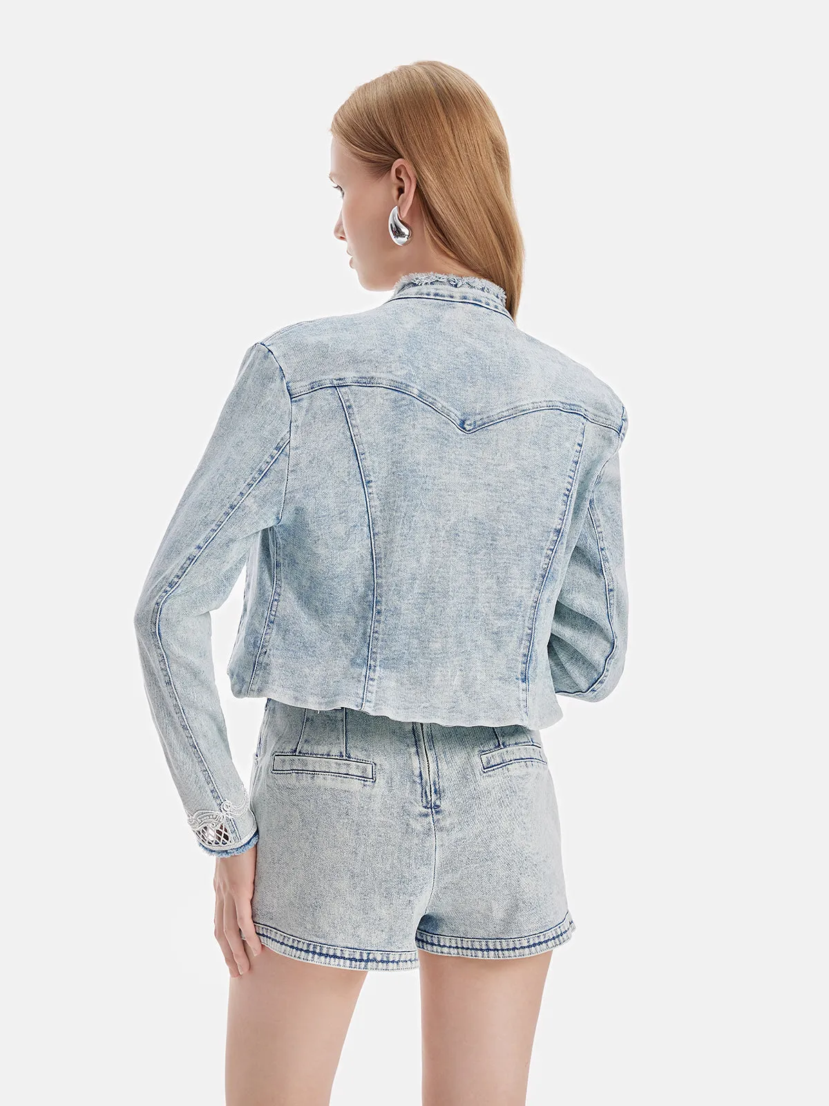 French Lace Embroidered Denim Jacket