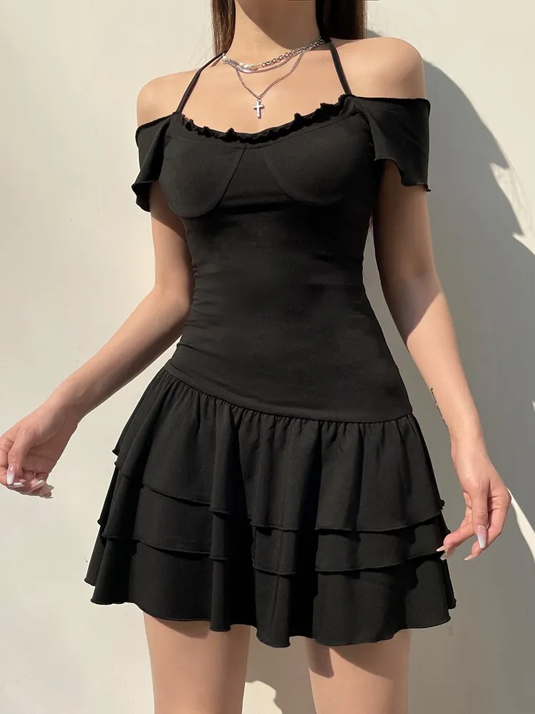 Gothic Halter Three Layer Short Dress