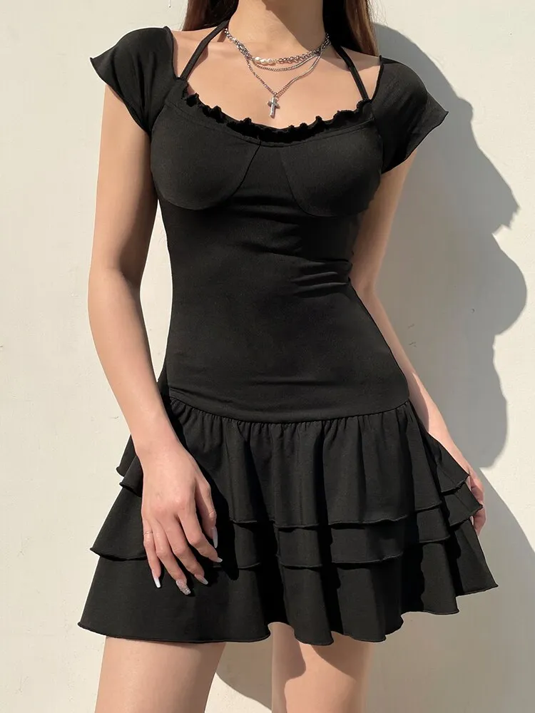 Gothic Halter Three Layer Short Dress