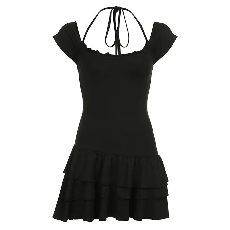 Gothic Halter Three Layer Short Dress