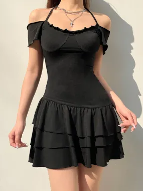 Gothic Halter Three Layer Short Dress