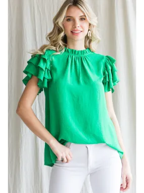 Green Ruffled SS Top