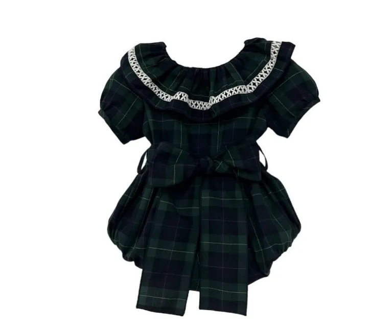 Green Tartan Plaid Romper